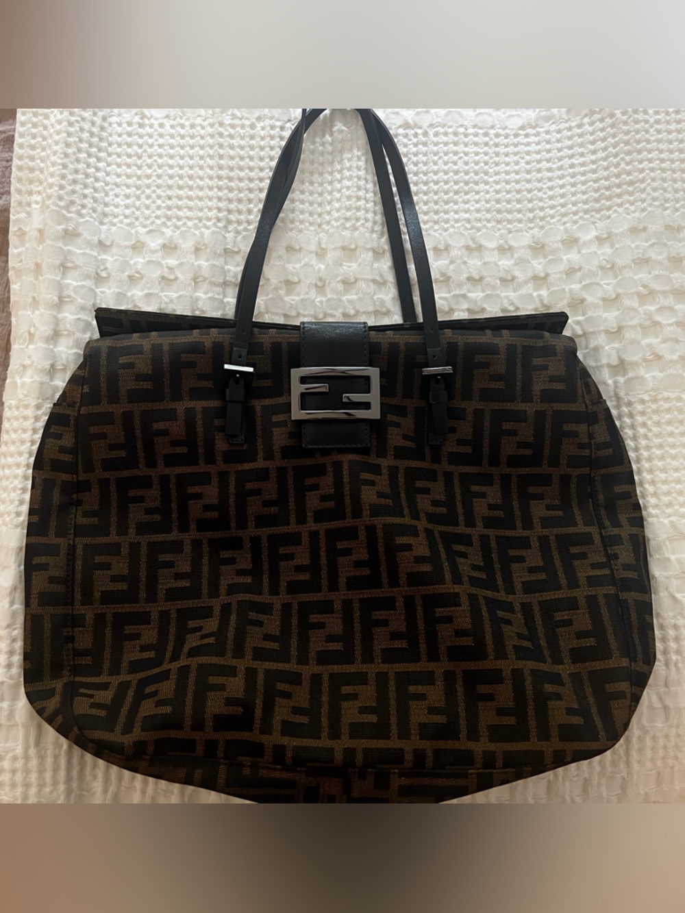 Fendi Zucca Canvas Tote with Leather Straps